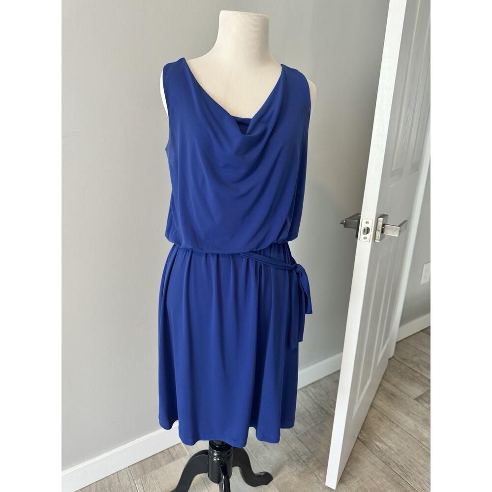 Fenn Wright Manson Cobalt Blue Sleeveless Blouson Dress Waist Tie Hi Low Size 8